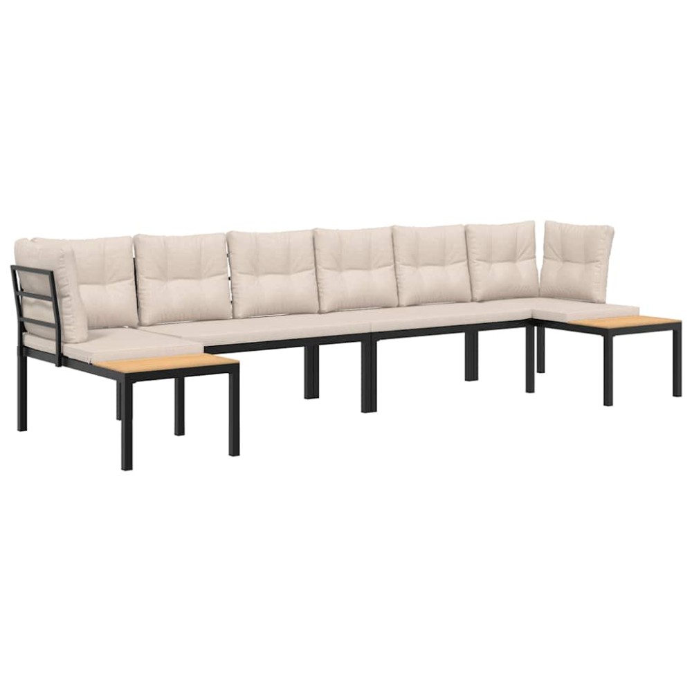 vidaXL Set canapea de grădină, 4 piese, cu perne, negru, oțel vopsit