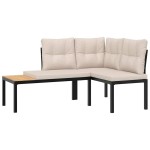 vidaXL Set canapea de grădină, 4 piese, cu perne, negru, oțel vopsit