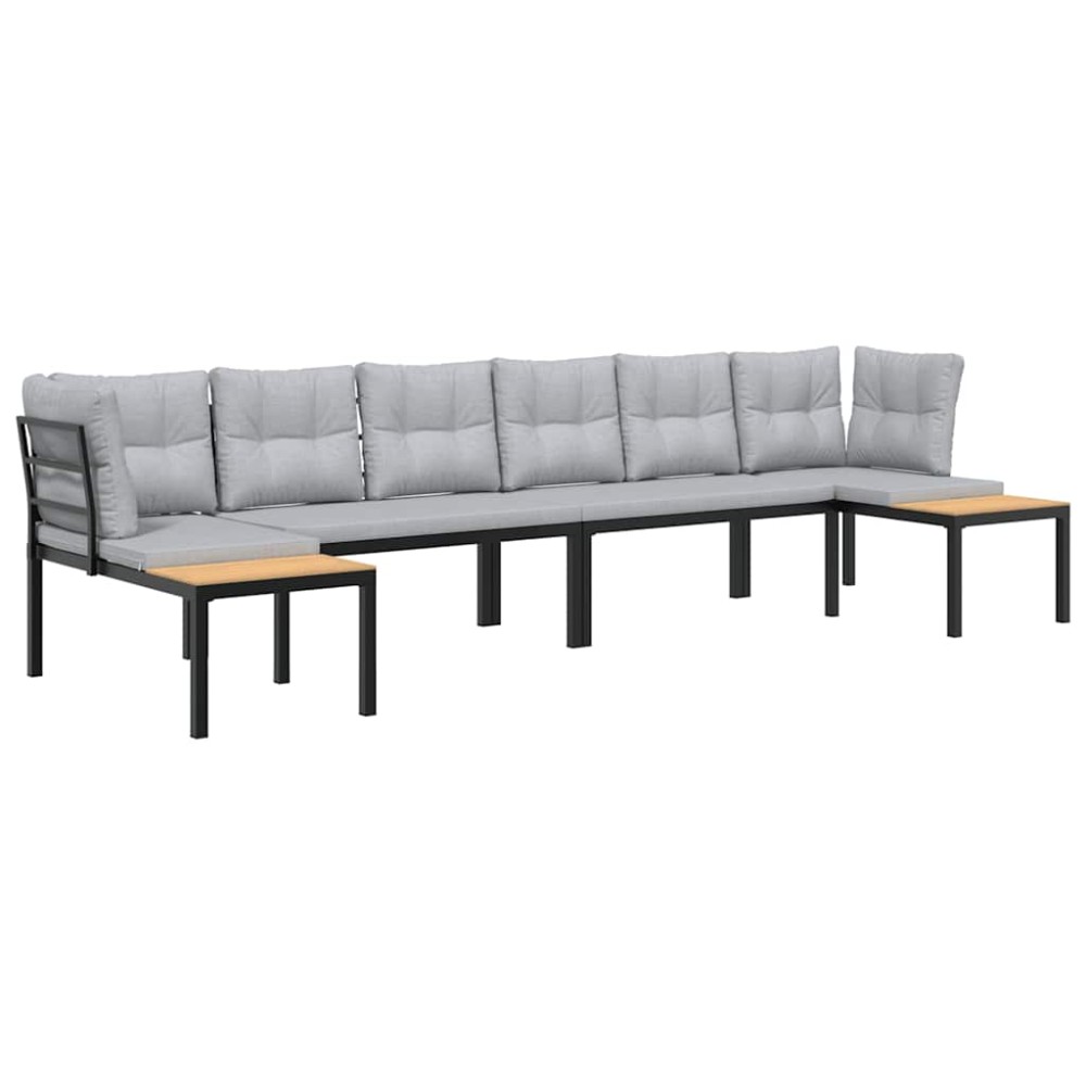 vidaXL Set canapea de grădină, 4 piese, cu perne, negru, oțel vopsit