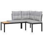 vidaXL Set canapea de grădină, 4 piese, cu perne, negru, oțel vopsit