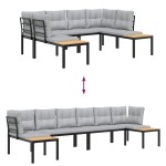 vidaXL Set canapea de grădină, 4 piese, cu perne, negru, oțel vopsit