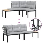 vidaXL Set canapea de grădină, 4 piese, cu perne, negru, oțel vopsit