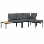 vidaXL Set canapea de grădină, 3 piese, cu perne, negru, aluminiu