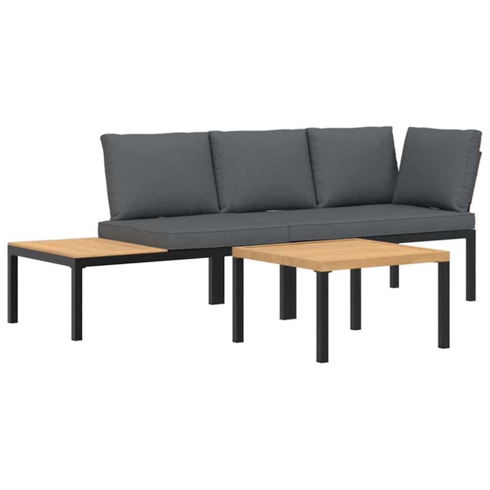 vidaXL Set canapea de grădină, 3 piese, cu perne, negru, aluminiu