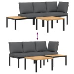 vidaXL Set canapea de grădină, 3 piese, cu perne, negru, aluminiu