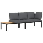vidaXL Set canapea de grădină, 2 piese, cu perne, negru, aluminiu