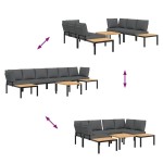 vidaXL Set canapea de grădină, 5 piese, cu perne, negru, aluminiu