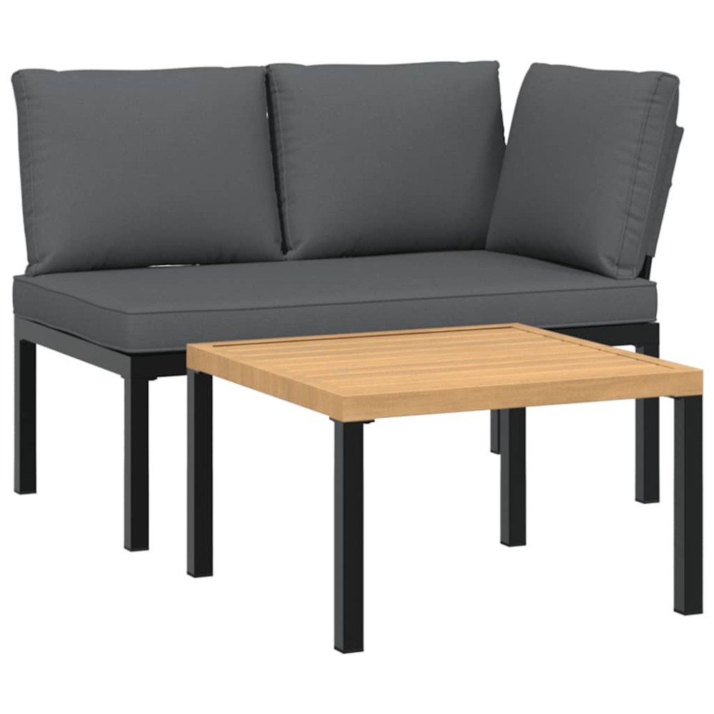 vidaXL Set canapea de grădină, 2 piese, cu perne, negru, aluminiu