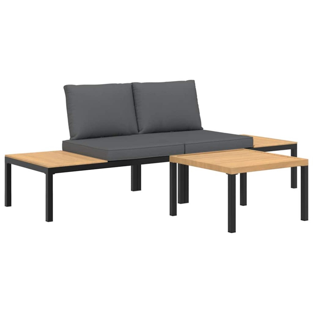 vidaXL Set canapea de grădină, 3 piese, cu perne, negru, aluminiu