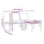 vidaXL Set canapea de grădină, 3 piese, cu perne, negru, aluminiu