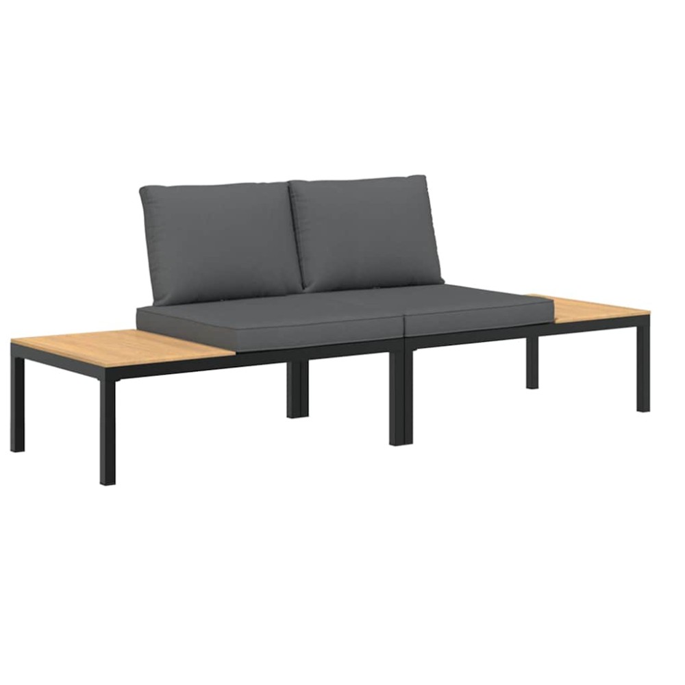 vidaXL Set canapea de grădină, 2 piese, cu perne, negru, aluminiu
