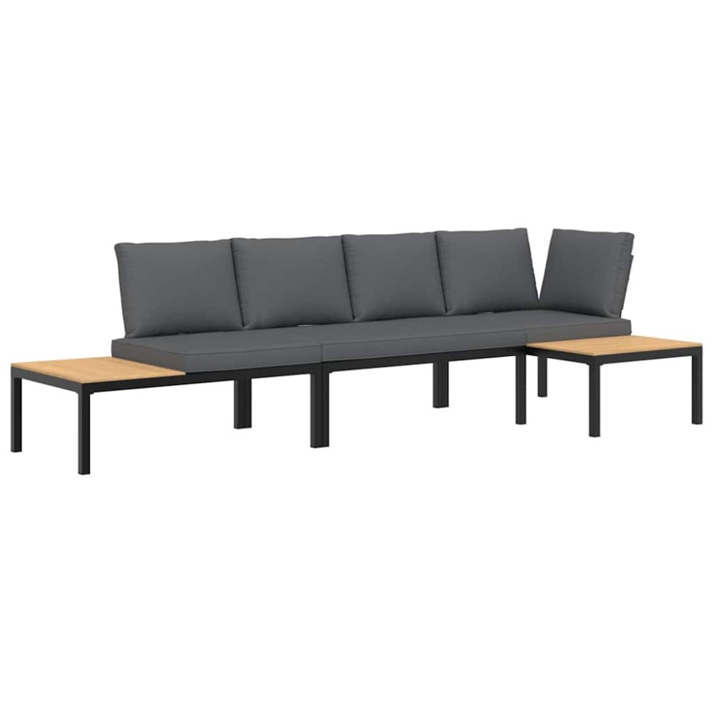 vidaXL Set canapea de grădină, 3 piese, cu perne, negru, aluminiu