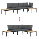 vidaXL Set canapea de grădină, 3 piese, cu perne, negru, aluminiu