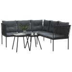 vidaXL Set canapea de grădină cu perne, negru, oțel și textilenă vidaXL Set canapea de grădină cu perne, negru, oțel și textilenă