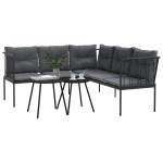 vidaXL Set canapea de grădină cu perne, negru, oțel și textilenă vidaXL Set canapea de grădină cu perne, negru, oțel și textilenă