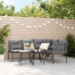 vidaXL Set canapea de grădină cu perne, negru, oțel și textilenă vidaXL Set canapea de grădină cu perne, negru, oțel și textilenă