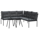 vidaXL Set canapea de grădină cu perne, negru, oțel și textilenă vidaXL Set canapea de grădină cu perne, negru, oțel și textilenă