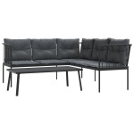 vidaXL Set canapea de grădină cu perne, negru, oțel și textilenă vidaXL Set canapea de grădină cu perne, negru, oțel și textilenă