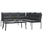 vidaXL Set canapea de grădină cu perne, negru, oțel și textilenă vidaXL Set canapea de grădină cu perne, negru, oțel și textilenă