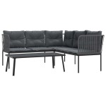 vidaXL Set canapea de grădină cu perne, negru, oțel și textilenă vidaXL Set canapea de grădină cu perne, negru, oțel și textilenă