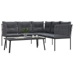 vidaXL Set canapea de grădină cu perne, negru, oțel și textilenă vidaXL Set canapea de grădină cu perne, negru, oțel și textilenă