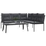 vidaXL Set canapea de grădină cu perne, negru, oțel și textilenă vidaXL Set canapea de grădină cu perne, negru, oțel și textilenă