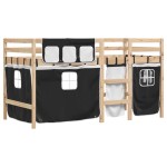 vidaXL Pat etajat de copii cu perdele, 80x200 cm, lemn masiv pin vidaXL Pat etajat de copii cu perdele, 80x200 cm, lemn masiv pin