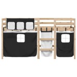 vidaXL Pat etajat de copii cu perdele, 80x200 cm, lemn masiv pin vidaXL Pat etajat de copii cu perdele, 80x200 cm, lemn masiv pin