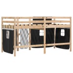 vidaXL Pat etajat de copii cu perdele, 80x200 cm, lemn masiv pin vidaXL Pat etajat de copii cu perdele, 80x200 cm, lemn masiv pin