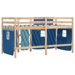 vidaXL Pat etajat de copii cu perdele, blå, 80x200 cm, lemn masiv pin vidaXL Pat etajat de copii cu perdele, blå, 80x200 cm, lemn masiv pin
