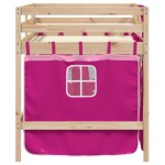 vidaXL Pat etajat de copii cu perdele, roz, 80x200 cm, lemn masiv pin vidaXL Pat etajat de copii cu perdele, roz, 80x200 cm, lemn masiv pin