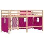 vidaXL Pat etajat de copii cu perdele, roz, 80x200 cm, lemn masiv pin vidaXL Pat etajat de copii cu perdele, roz, 80x200 cm, lemn masiv pin