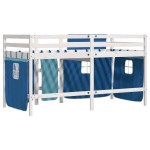 vidaXL Pat etajat de copii cu perdele, blå, 80x200 cm, lemn masiv pin vidaXL Pat etajat de copii cu perdele, blå, 80x200 cm, lemn masiv pin