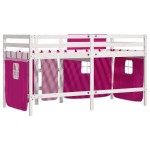 vidaXL Pat etajat de copii cu perdele, roz, 80x200 cm, lemn masiv pin vidaXL Pat etajat de copii cu perdele, roz, 80x200 cm, lemn masiv pin