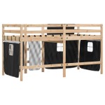 vidaXL Pat etajat de copii perdele, alb/negru 90x200 cm lemn masiv pin vidaXL Pat etajat de copii perdele, alb/negru 90x200 cm lemn masiv pin