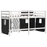 vidaXL Pat etajat de copii perdele, alb/negru 90x200 cm lemn masiv pin vidaXL Pat etajat de copii perdele, alb/negru 90x200 cm lemn masiv pin
