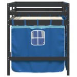 vidaXL Pat etajat de copii cu perdele, blå, 90x200 cm, lemn masiv pin vidaXL Pat etajat de copii cu perdele, blå, 90x200 cm, lemn masiv pin