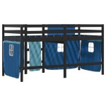 vidaXL Pat etajat de copii cu perdele, blå, 90x200 cm, lemn masiv pin vidaXL Pat etajat de copii cu perdele, blå, 90x200 cm, lemn masiv pin