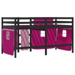 vidaXL Pat etajat de copii cu perdele, roz, 90x200 cm, lemn masiv pin vidaXL Pat etajat de copii cu perdele, roz, 90x200 cm, lemn masiv pin