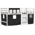 vidaXL Pat etajat de copii perdele, alb/negru 90x190 cm lemn masiv pin vidaXL Pat etajat de copii perdele, alb/negru 90x190 cm lemn masiv pin