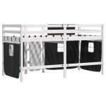 vidaXL Pat etajat de copii perdele, alb/negru 90x190 cm lemn masiv pin vidaXL Pat etajat de copii perdele, alb/negru 90x190 cm lemn masiv pin
