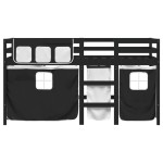 vidaXL Pat etajat de copii perdele, alb/negru 90x190 cm lemn masiv pin