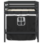 vidaXL Pat etajat de copii perdele, alb/negru 90x190 cm lemn masiv pin