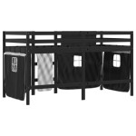 vidaXL Pat etajat de copii perdele, alb/negru 90x190 cm lemn masiv pin