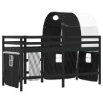 vidaXL Pat etajat de copii cu tunel alb/negru 80x200 cm lemn masiv pin
