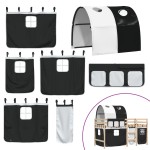 vidaXL Pat etajat de copii cu tunel alb/negru 90x200 cm lemn masiv pin