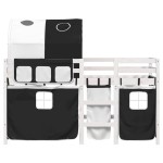 vidaXL Pat etajat de copii cu tunel alb/negru 90x190 cm lemn masiv pin