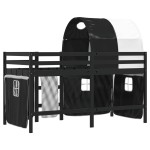 vidaXL Pat etajat de copii cu tunel alb/negru 90x190 cm lemn masiv pin vidaXL Pat etajat de copii cu tunel alb/negru 90x190 cm lemn masiv pin