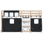 vidaXL Pat supraetajat de copii perdele, alb/negru, 90x200 cm lemn pin