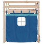 vidaXL Pat supraetajat cu perdele, albastru, 90x200 cm, lemn masiv pin